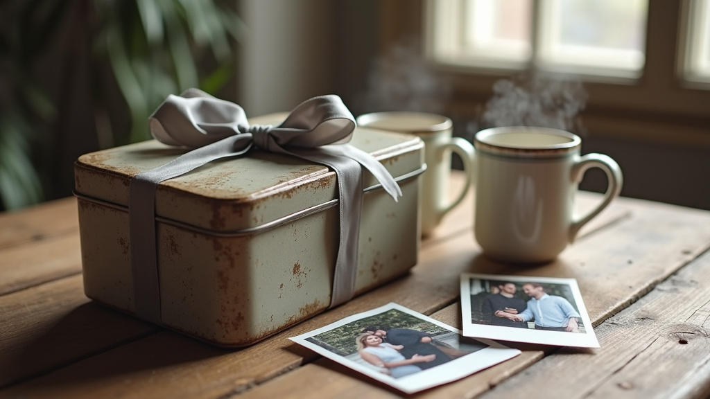 Main tenant un bijou en étain avec une belle patine argentée, symbole des noces d'étain