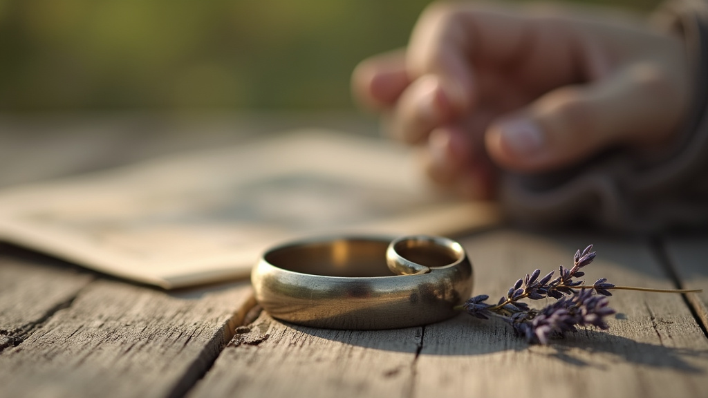 Couple célébrant leurs 10 ans de mariage avec un verre de champagne et un bijou en étain posé sur la table