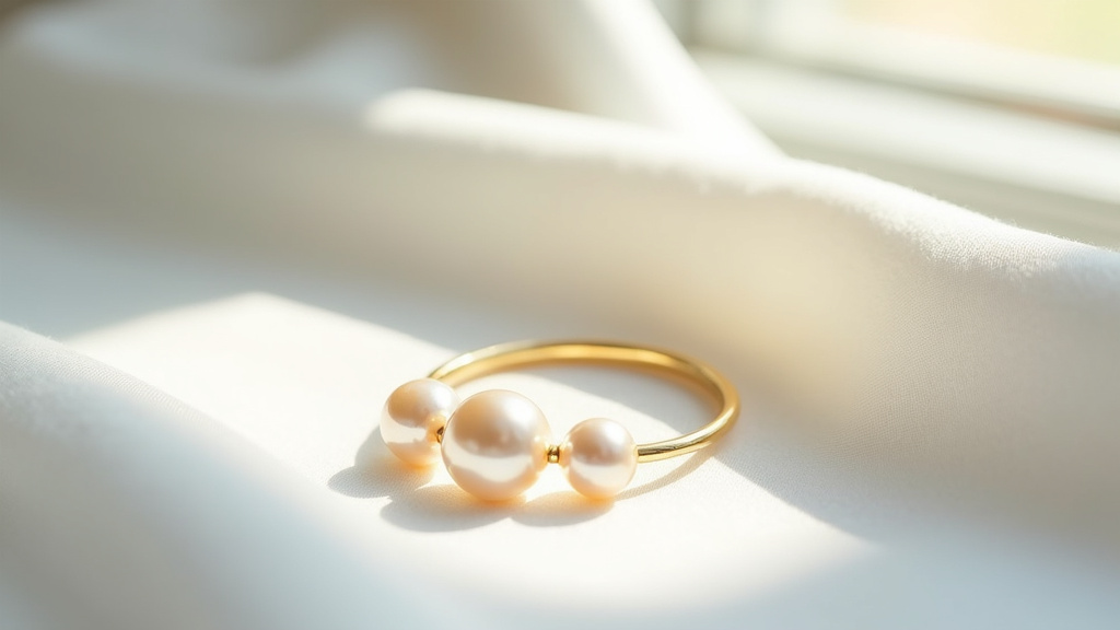 Gros plan sur les trois perles de la bague Perlée de Persée Paris