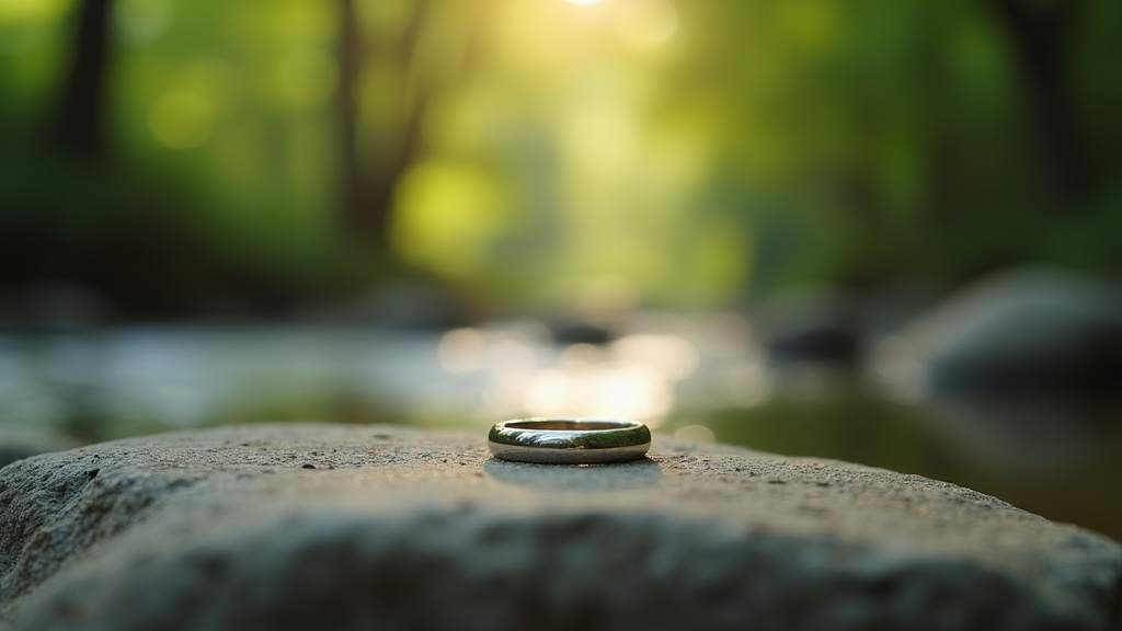 Bague de promesse en or rose avec diamant blanc, portée à l'annulaire gauche