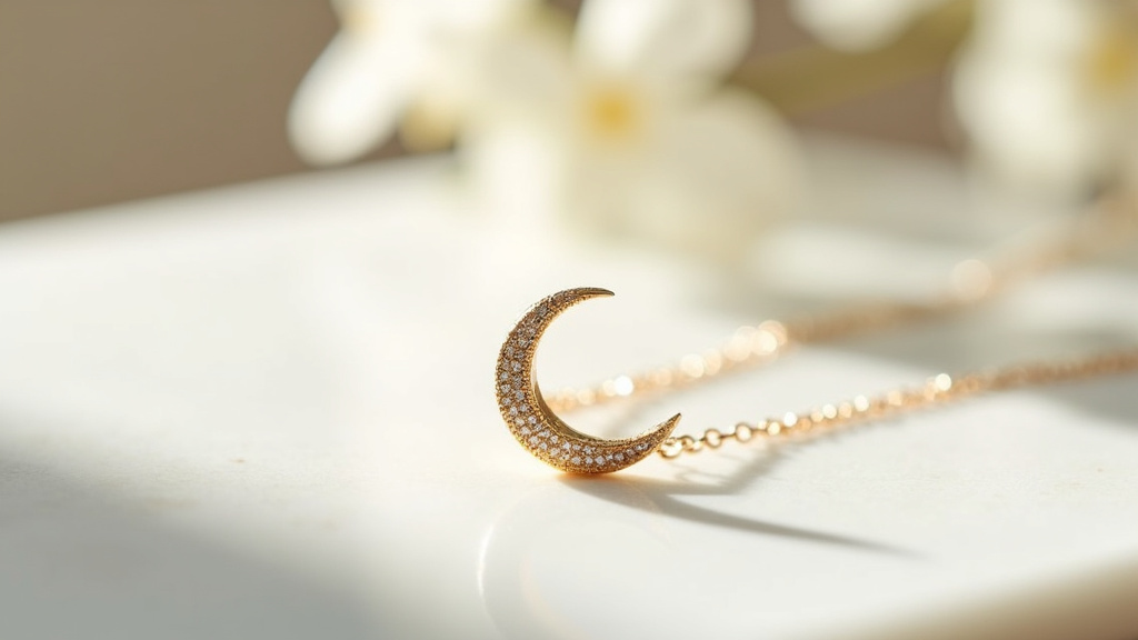 Bague Séléné lune chaînette pavée d'un diamant de Persée Paris sur un doigt