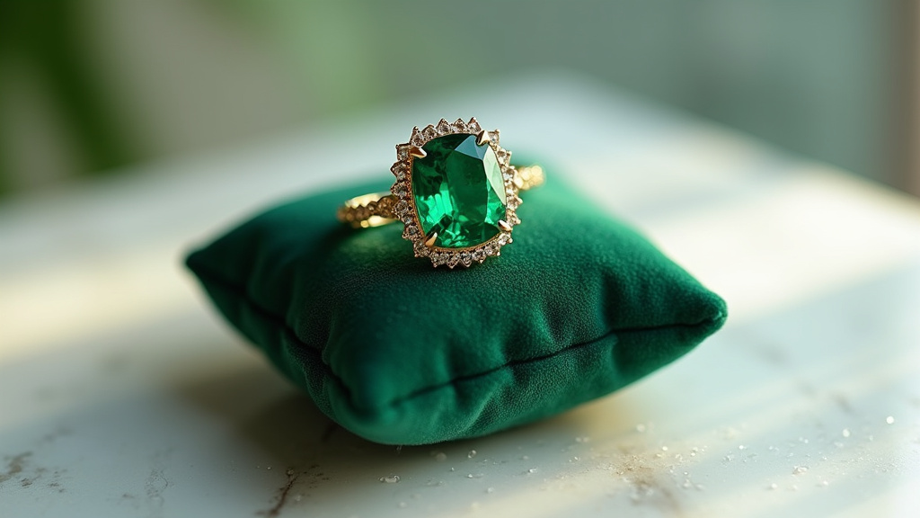 Bijoutier examinant une bague émeraude au loupe pour vérifier les inclusions