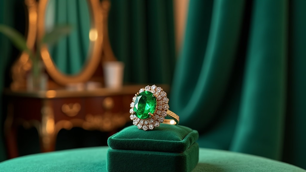 Bague élégante en émeraude montée sur or blanc avec des diamants