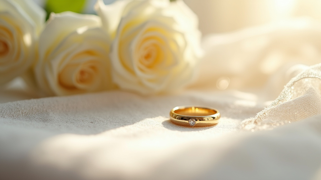 Main féminine portant une bague de mariage élégante en or jaune