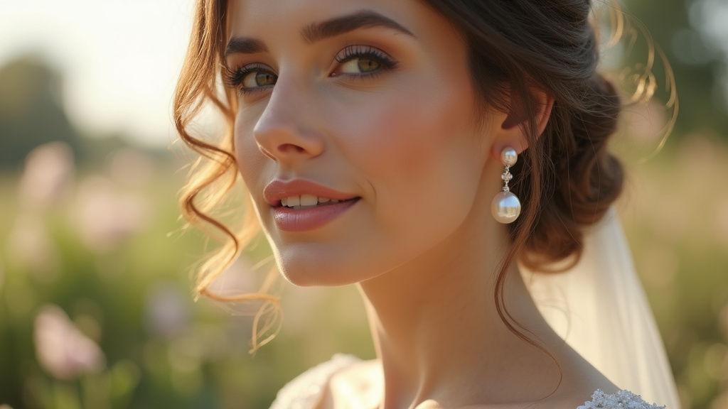 Mariée avec boucles d'oreilles pendantes élégantes