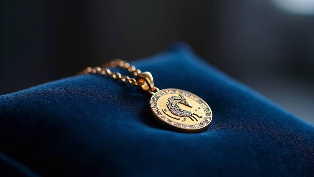 Collier Céleste Médaillon Capricorne de Persée Paris posé sur un socle noir