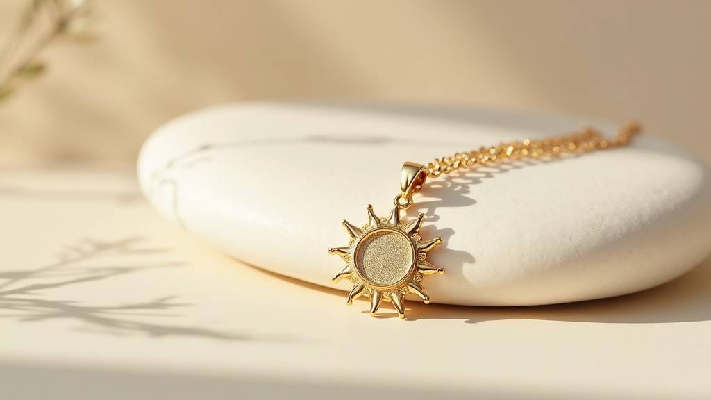 Femme portant un collier Hélios en or 18 carats dans un cadre méditerranéen