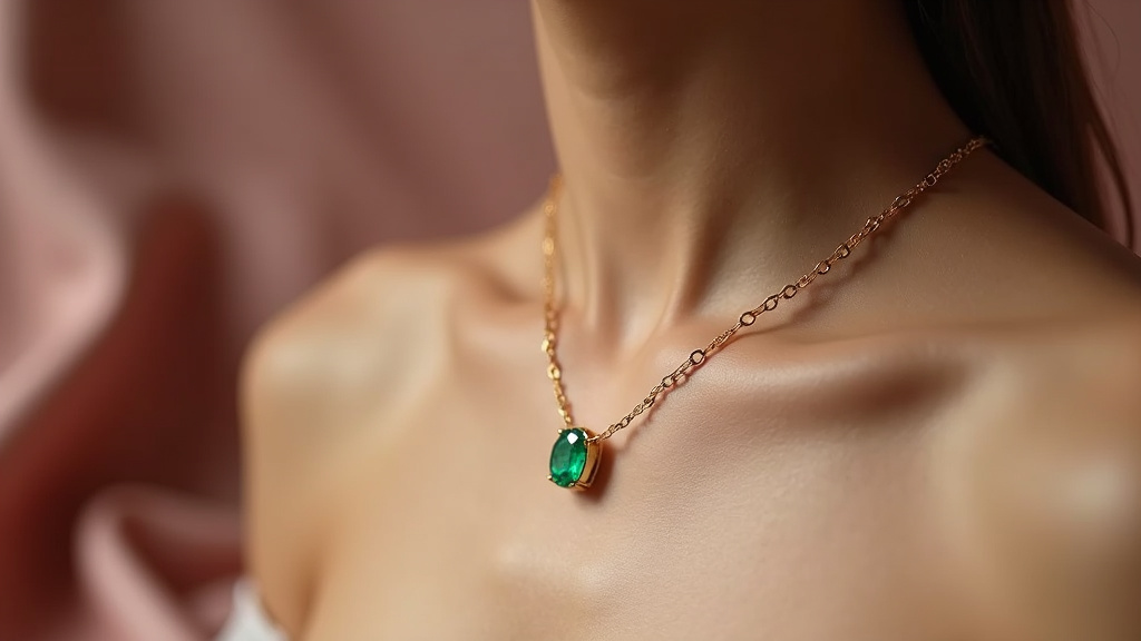 Collier fin en or inspiré du mythe de Vénus posé sur un marbre blanc