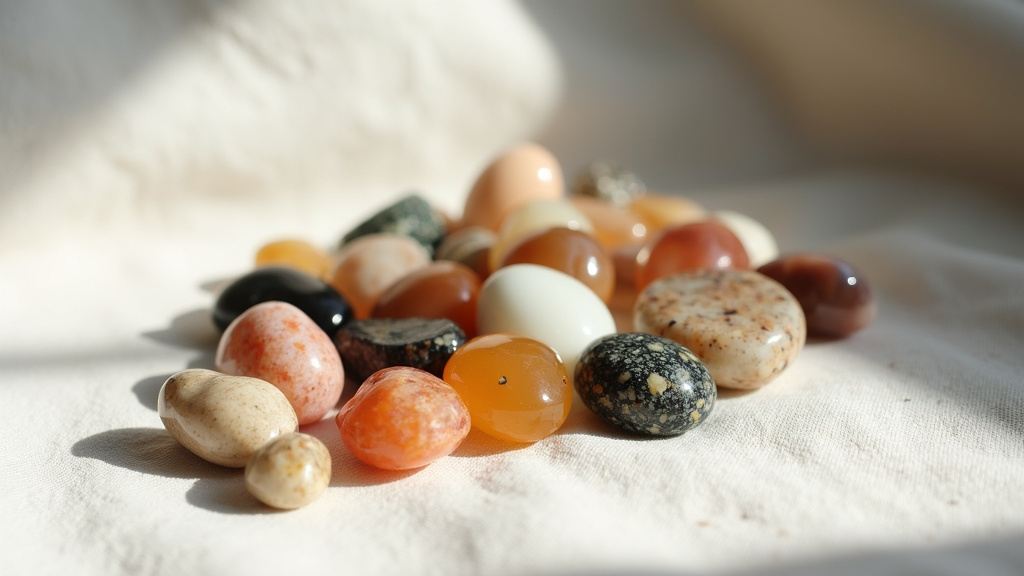 Étagères remplies de perles et de pierres naturelles dans le magasin Folies Bijoux