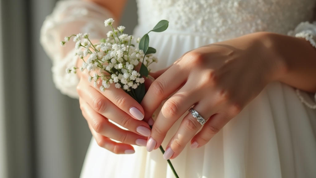 Exemples de nail art délicat pour mariage : fleurs miniatures, lignes fines, accents perlés