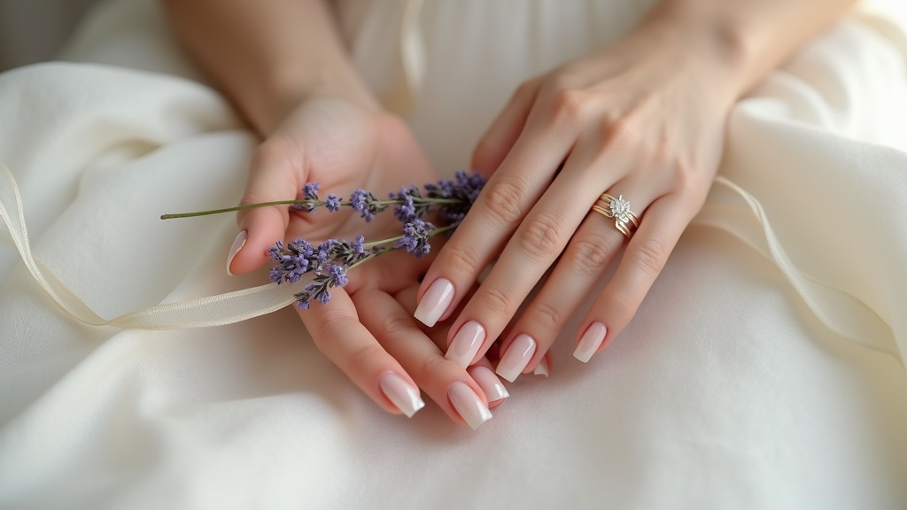 Mains élégantes avec une manucure soignée pour mariage, ongles naturels avec une touche de brillance