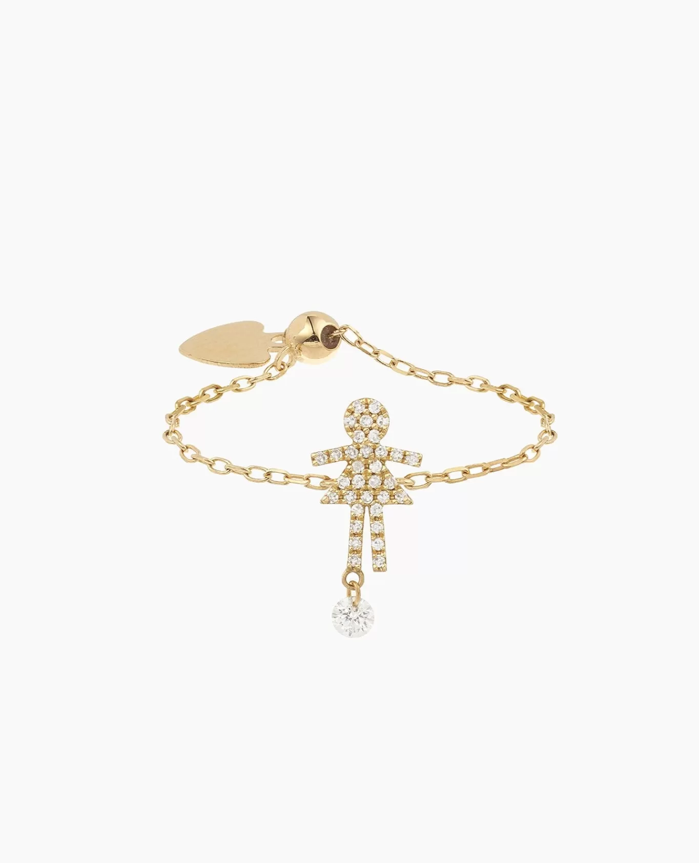Shop Persée Paris Bague Séléné chaînette Girl pavée un diamant suspendu