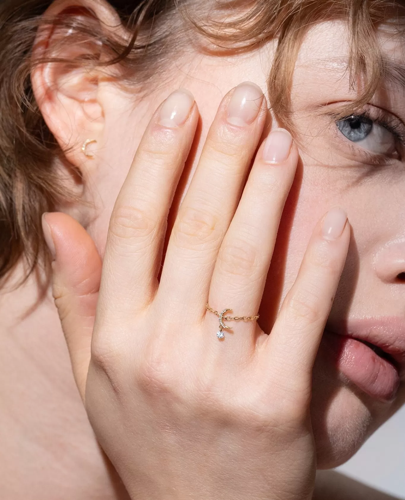 Outlet Persée Paris Bague Séléné chaînette Lune pavée un diamant